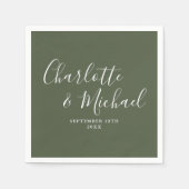 Serviette En Papier Mariage de script Olive Green Elegant (Devant)