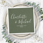Serviette En Papier Mariage de script Olive Green Elegant