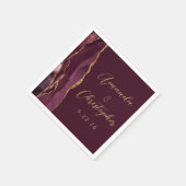 Serviette En Papier Mariage de script or Agate Burgundy (Coin)