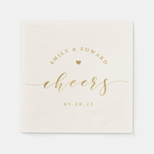 Serviette En Papier Mariage de script or élégant moderne (Devant)