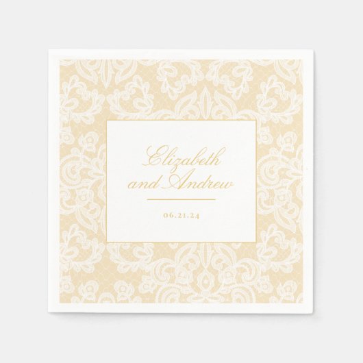 Serviette En Papier Mariage de script or et dentelle sophistiqué (Devant)