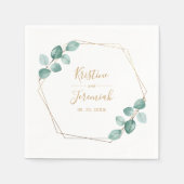 Serviette En Papier Mariage de script or Eucalyptus moderne (Devant)