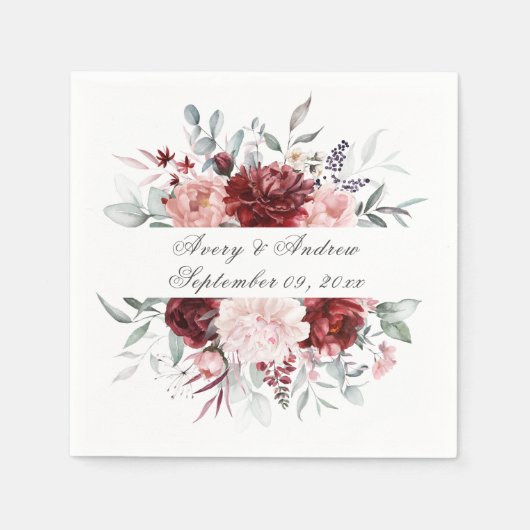 Serviette En Papier Mariage de script personnalisé rose bordeaux servi (Devant)