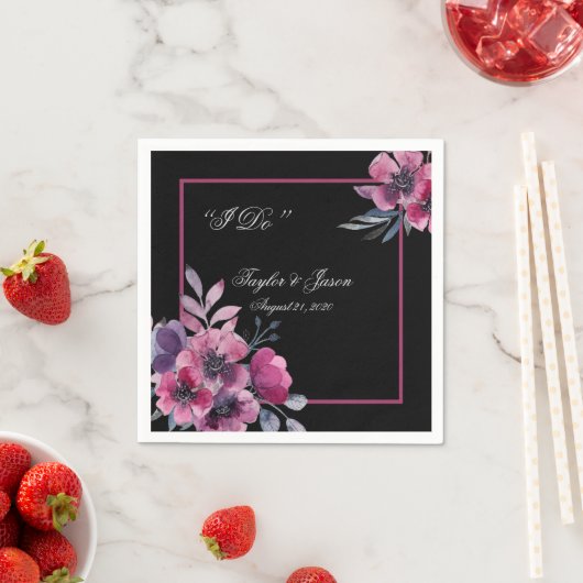 Serviette En Papier Mariage de script romantique noir et rose (En situation)