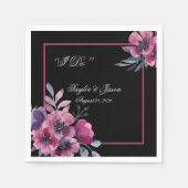 Serviette En Papier Mariage de script romantique noir et rose (Devant)