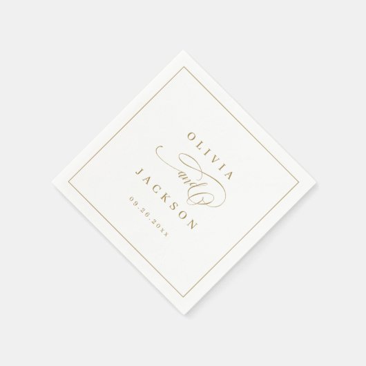 Serviette En Papier Mariage de script romantique simple or (Coin)