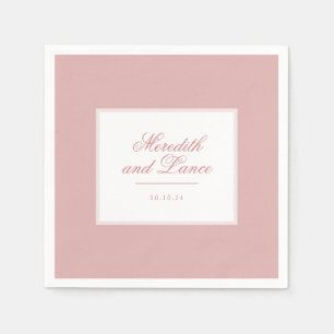 Serviette En Papier Mariage de script rose et blanc sophistiqué