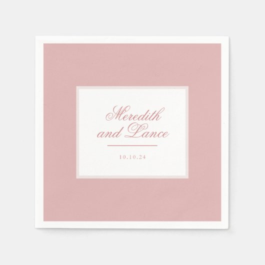 Serviette En Papier Mariage de script rose et blanc sophistiqué (Devant)