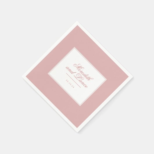 Serviette En Papier Mariage de script rose et blanc sophistiqué (Coin)