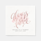 Serviette En Papier Mariage De Script rose Gold Blush Toujours Et Fore (Devant)