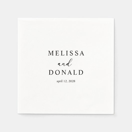 Serviette En Papier Mariage de script simple Black Modern (Devant)