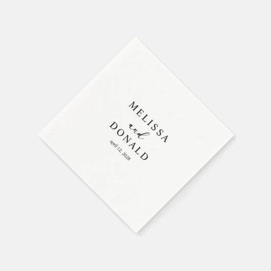 Serviette En Papier Mariage de script simple Black Modern (Coin)