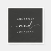 Serviette En Papier Mariage de script simple et noir moderne (Devant)