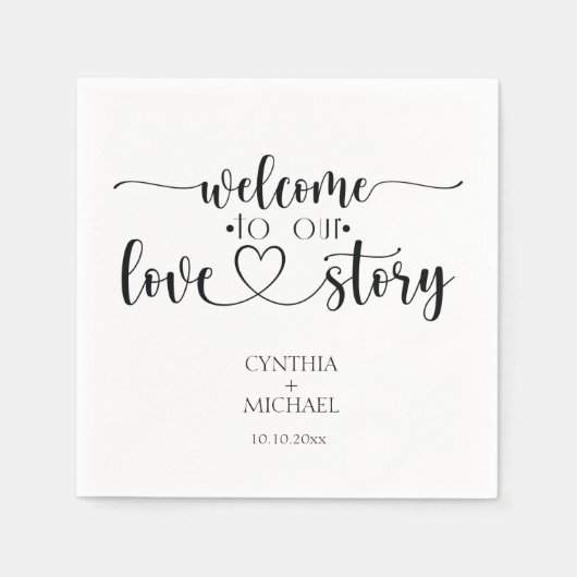 Serviette En Papier Mariage de script simple 'notre histoire d'amour' (Devant)