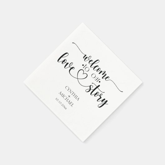 Serviette En Papier Mariage de script simple 'notre histoire d'amour' (Coin)