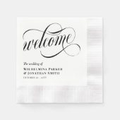 Serviette En Papier Mariage de script Tourbillonnant noir (Devant)