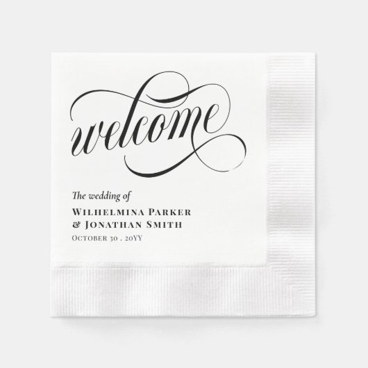 Serviette En Papier Mariage de script Tourbillonnant noir (Devant)