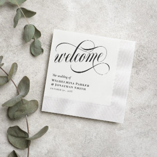 Serviette En Papier Mariage de script Tourbillonnant noir