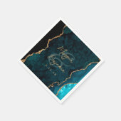 Serviette En Papier Mariage de script turquoise Blue Agate Gold (Coin)
