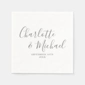Serviette En Papier Mariage De Signature Élégant Gris Et Blanc (Devant)