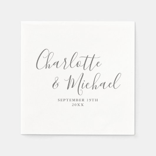 Serviette En Papier Mariage De Signature Élégant Gris Et Blanc (Devant)