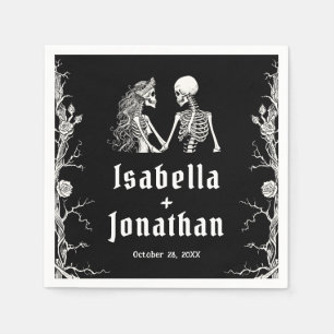 Serviette En Papier Mariage de squelettes gothiques Halloween noir et