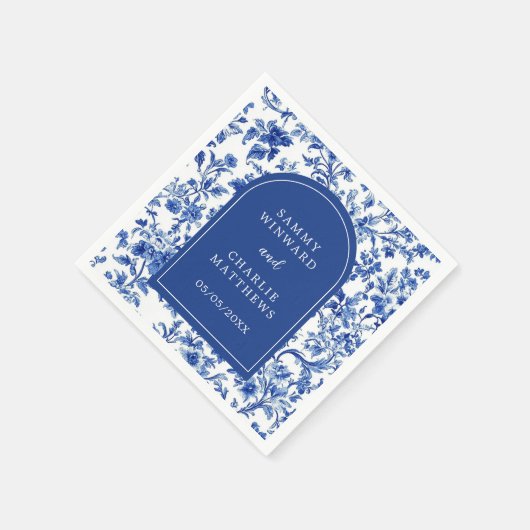 Serviette En Papier Mariage de style Delft Blue Antique Chinoiserie (Coin)