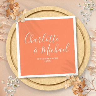 Serviette En Papier Mariage de style élégant corail Script Signature