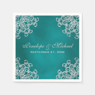 Serviette En Papier Mariage de style indien turquoise et argenté