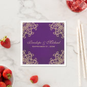 Serviette En Papier Mariage de style indien violet et or (En situation)