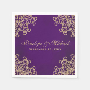 Serviette En Papier Mariage de style indien violet et or
