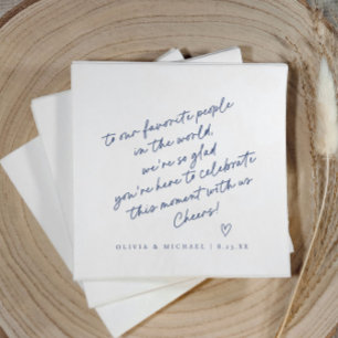 Serviette En Papier Mariage de style note d'amour manuscrite bleu mari