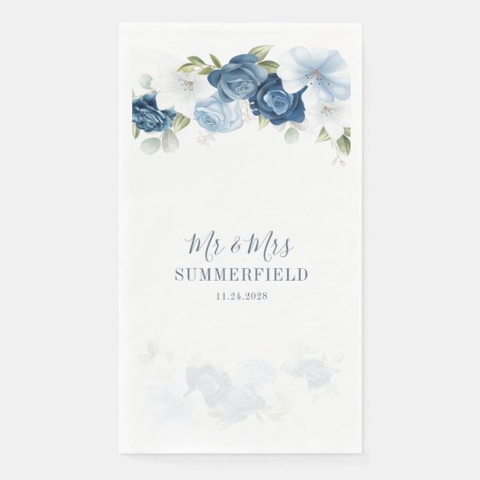Serviette En Papier Mariage de Succulentes Fleuris de Bleu Poussiéreux (Devant)