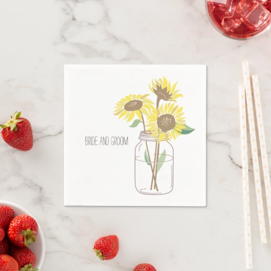 Serviette En Papier Mariage de Sunflowers Mason Jar (En situation)