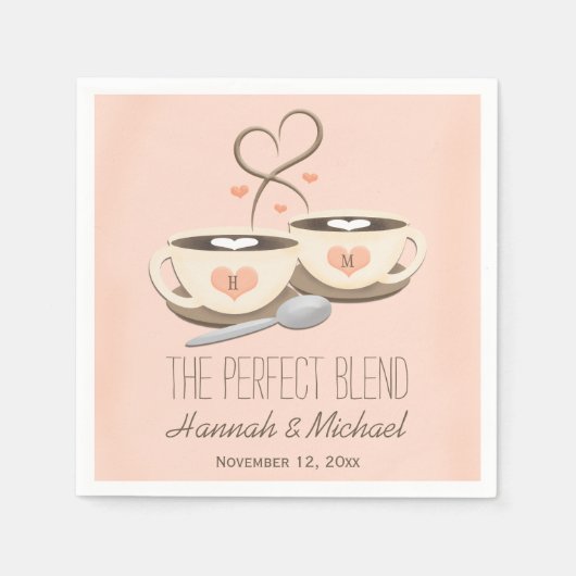 Serviette En Papier Mariage de tasses de café Coeur Monogramme (Devant)