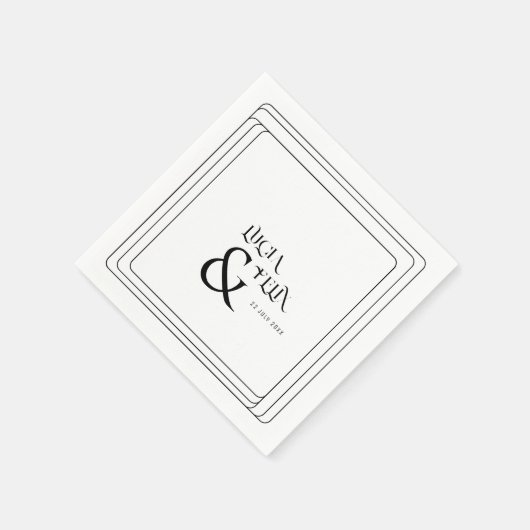 Serviette En Papier Mariage de texte en gras noir et blanc moderne (Coin)