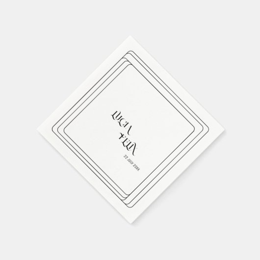 Serviette En Papier Mariage de texte en gras noir et blanc moderne (Coin)