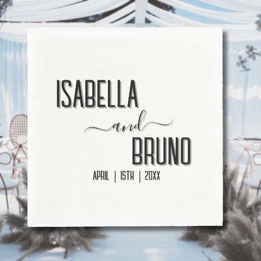 Serviette En Papier Mariage de texte personnalisé noir moderne et élég