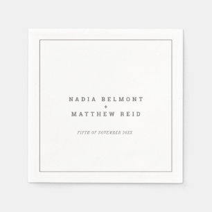Serviette En Papier Mariage de texte vertical blanc gris minimal