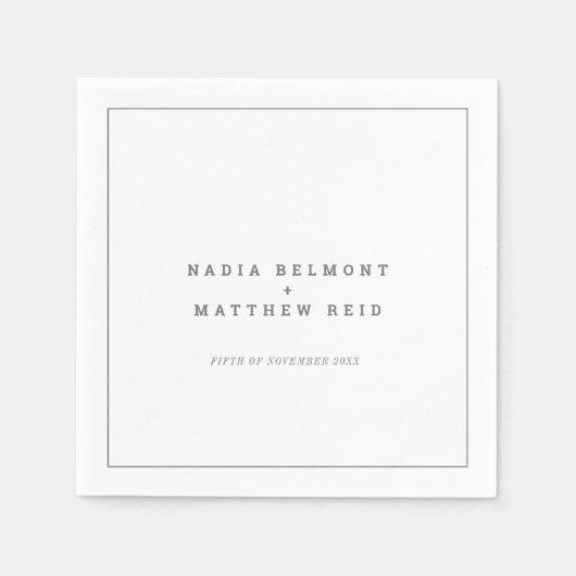 Serviette En Papier Mariage de texte vertical blanc gris minimal (Devant)