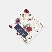 Serviette En Papier Mariage de thème floral bordeaux et or (Coin)