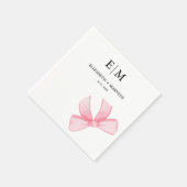 Serviette En Papier Mariage de thème Monogram Pink Blush Bow (Coin)