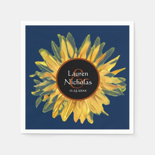 Serviette En Papier Mariage de tournesol bleu rustique personnalisé se (Devant)