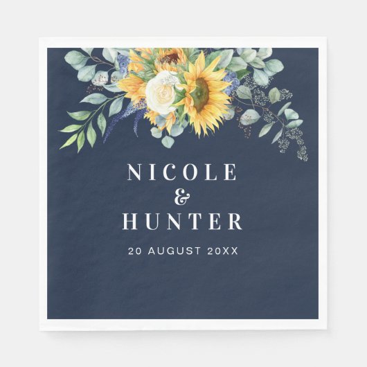 Serviette En Papier Mariage de tournesol d'aquarelle (Devant)