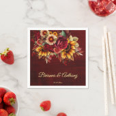 Serviette En Papier Mariage de tournesol d'automne monogramme Bourgogn (En situation)