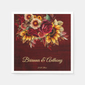 Serviette En Papier Mariage de tournesol d'automne monogramme Bourgogn (Devant)