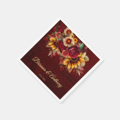 Serviette En Papier Mariage de tournesol d'automne monogramme Bourgogn (Coin)
