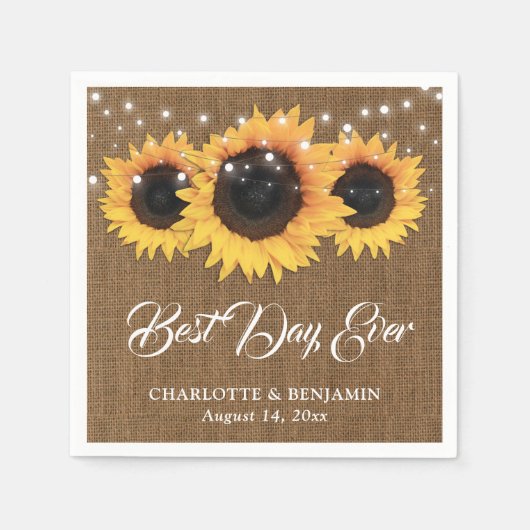 Serviette En Papier Mariage de tournesol de Burlap rustique (Devant)