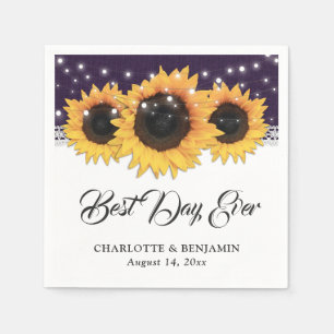 Serviette En Papier Mariage de tournesol de dentelle violet rustique