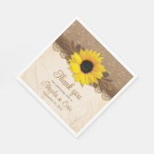 Serviette En Papier Mariage de tournesol en bois de dentelle de Burlap (Coin)